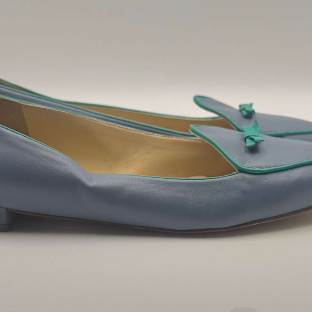 J. CREW Two-tone Pointed Toe Flats Contrast Bow & Piping, Periwinkle, Size 7 - Picture 9 of 11